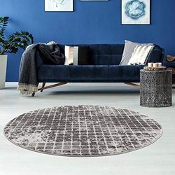 carpet city Tappeto soggiorno – Motivo a quadri 120 cm rotondo grigio mélange – Tappeto moderno a pelo corto