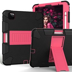 yeliot Case voor iPad Pro 11 2021/2020 met potloodhouder, zware schokbestendige robuuste hoes met standaard/potloodhouder, volledige beschermende voor iPad Pro 11