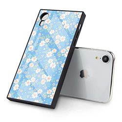 iPhone Xr vierkante telefoonhoes met frisse blauwe bloemen TPU-rand volledige bescherming versterkte hoeken iPhone Xr hoes