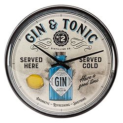 Nostalgic-Art Väggklocka i retrostil, Gin & Tonic Served Here – Presentidé för cocktailälskare, Stort väggur, Deko vintagedesign, Ø 31 cm