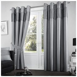 GC GAVENO CAVAILIA Shiny Stripe Door Curtains For Living Room, Ring Top Window Panels With Matching Tie Backs, 90 X 90, Charcoal (674863)