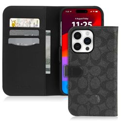 Coach Wallet Folio iPhone 15 Pro fodral, kompatibel med MagSafe – signatur kol