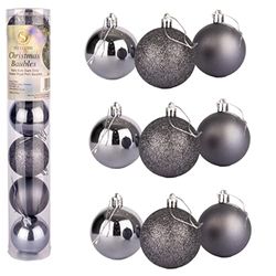 15cm/3Pcs Christmas Baubles Shatterproof Dark Grey, Christmas Tree Decorations Ball Ornaments Balls Xmas Hanging Decorations Holiday Decor - Shiny,Matte,Glitter