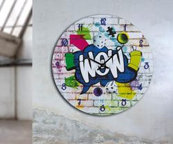 Pack of 4 Wall clock, round, Graffiti motif, MDF, multicolored, PU 4, L. 2 cm, D. 34 cm