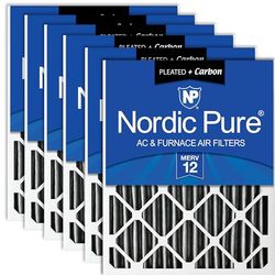Nordic Pure 20 x 20 x 4 (19_1/2 x 19_1/2 x 3_5/8) Filtro aria pieghettato MERV 12 Plus Carbon, confezione da 6