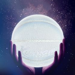 Kuangmi Reflective Glowing Basketball Holographic Luminous for Night Game Light Up Basket Ball Men's Official Size 7 29.5",White