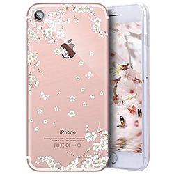 iPhone 8 Fall, iPhone 7 Fall, phezen Ultra Dünn Soft Flexible TPU Silikon Back Cover Case mit Pfirsich Blossom Flower Muster [kratzfest] Schutzhülle Bumper weiß für iPhone 8/iPhone 7 (Sakura)