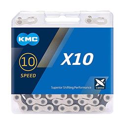 KMC X10, Catena a 10 velocità Unisex-Adulto, Argento/Nero, 122 Link