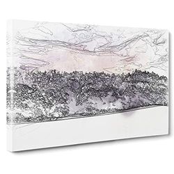 Purple Sky At Winter Sketch Modern Art Canvas Wall Art Print Ready to Hang, Framed Picture for Living Room Bedroom Home Office Décor, 24x16 Inch (60x40 cm)