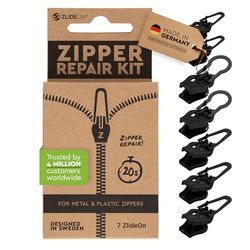 ZlideOn Zipper Pull Replacement - 7pcs, Black, Large - Instant Zipper Replacement Slider Multipack