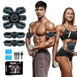 SEVEKO Elettrostimolatore Muscolare Addominali, Cintura Dimagrante Addominale, Elettrostimolatore per Un Allenamento a Tutto Corpo, 8 modalità e 15 Intensità, 10 Ricambi di Idrogel (Blu)