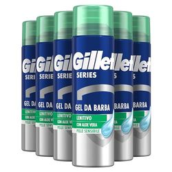 Gillette Series GEL DA BARBA LENITIVO Con Alove Vera, Protezione Completa Dalle Irritazioni, Rinfresca e Lenisce, Rasatura Confortevole, 200ml X6