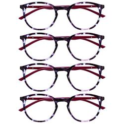 OPULIZE Met 4 Pack Purple Tortoiseshell Cherry Red Reading Glasses Large Round Mens Womens Spring Hinges RRRR60-5 +3.50