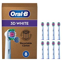 Oral-B 3D White Testine Spazzolino Elettrico, Confezione da 8 Testine di Ricambio, Sbiancanti, Con Esclusiva Coppetta Lucidante per Rimuovere le Macchie Superficiali, Adatto alla Buca delle Lettere