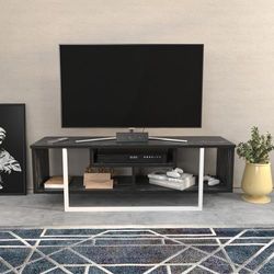 Hanah Home Stylish TV-stativ, svart och vit, 120 x 35,2 x 40,2 cm | 100% melaminbelagd partikelbräda, 18 mm tjock | Modern design för vardagsrum och underhållningsplatser