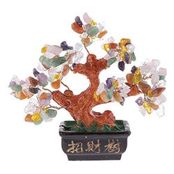 lachineuse - Arbre Feng Shui 5 Élements - Arbre de Fortune 12 cm - Déco Asiatique Japonais - Bonzai Pierres Précieuses - Objet Traditionnel Japonais Zen