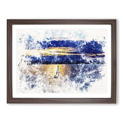 Sailing Boat Vol.1 Watercolour Modern Framed Wall Art Print, Ready to Hang Picture for Living Room Bedroom Home Office Décor, Walnut A2 (64 x 46 cm)