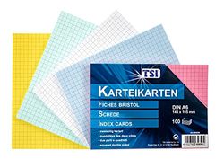 TSI indexkort A6 blandade färger, förpackning om 100, rutig, storlek: DIN A6 (148 x 105 mm), Art. Nr 65856