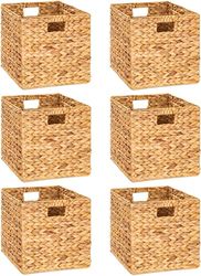 M4DECOR Water Hyacinth Storage Baskets, Wicker Storage Baskets for Shelves, Woven Baskets for Storage, Wicker Storage Basket for Bedroom, Living Room, Nursery Room (Natural 6 Packs 10.5x10.5in)