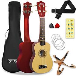 3rd Avenue sopraan ukulele 21-inch, beginnerspakket - Tas, statief, ukeleleband, snaren, plectrums en fretstickers - naturel