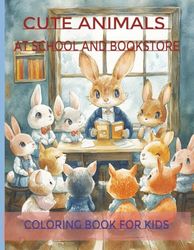 Cute Animals at School and Bookstore – Coloring Book for Kids: 50 Adorable Little Animals in Fun School and Bookstore Scenes | Perfect for Kids Ages 3-8 | 8.5 x 11 Inch Coloring Book