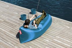 Fatboy Lamzac 3.0 Inflatable Sofa Lounger - Inflatable Chair for Adults & Kids - Camping Sofa - Blow Up Sofa - Lazy Air Sofa Bed - 200 x 90 x 50 cm - No pump needed - In & Outdoor Use - Blue