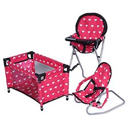 The New York Doll Collection Mega Gioca Set con Bambole seggiolone 3-1 Bambola Bouncer e Pacco e Giocare Rosso - Colore per 18 Pollici / 46 cm Bambole