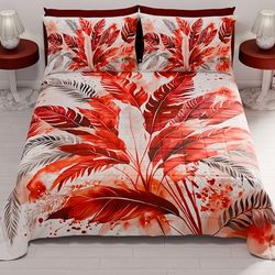 PETTI Artigiani Italiani - Summer Double Bedspread 260 x 270 cm 100 g/m² Double Sided Spring Quilt Lightweight Red Palm Tree 100% Made in Italy