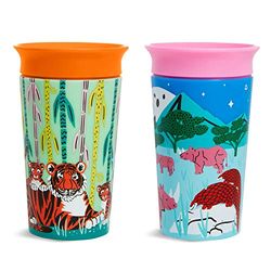 Munchkin Taza WildLove Miracle 360, Taza para Niños Pequeños, Tazas para Bebé y Niño Pequeño Libre de BPA, A Prueba de Derrames, A Prueba de Fugas, 9oz/266ml, 2 Paquetes |Rinoceronte Polar/Tigre