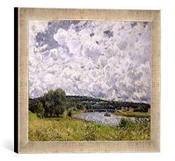 Kunst für Alle 'Image encadrée de Alfred Sisley The Seine at Suresnes, 1877 Impression d'art dans Le Cadre de Haute qualité Photos Fait Main, 40 x 30 cm, Argent, Raya