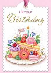 Piccadilly Greetings On Your Birthday Card Cake Slice - 7 x 5 inches