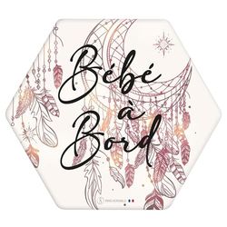 IRREVERSIBLE BIJOUX - Sticker Bébé à Bord Attrape Rêve Repositionnable Intérieur ou Extérieur - Résistant UV et Lavage - Sécurité Voiture Enfant - Cadeau Futurs Parents - 13x15cm - Fabriqué en France