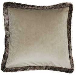 Paoletti Riva Kiruna - Cojín Cuadrado con Relleno de Plumas, Aspecto y Tacto de Terciopelo Beige Topo, Borde de Piel sintética, Reversible, Cierre de Cremallera Oculto, Funda 100% poliéster, 45 x 45