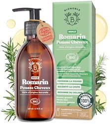BIONOBLE Huile de Romarin pour Cheveux Bio - Favorise la Pousse et Ralentit la Chute - Huile Essentielle Romarin, Ricin, Argan et Jojoba - Rosemary Oil for Hair Growth - Flacon Verre + Pompe - 200ml