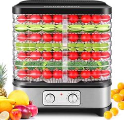 Nictemaw Essiccatore Disidratatore, Essiccatore da Cucina con 8 Vassoi, Deidratatore con Regolatore di Temperatura, 400W, 35-70°C, Timer di 72h per Verdure, Frutta e Carne, pulsante
