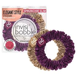 Invisibobble Scrunchie, Slim, Purple, Gold, 2x Pleated Fabric Hair Bobbles for Girls and Women, Strong Hold and Gentle on the Hair, Designed in the Heart of Munich