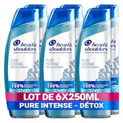 Head & Shoulders Pure Intense Détox Du Cuir Chevelu Shampooing Antipelliculaire 6x250 ml, Aux Minéraux Marins, Pour Cuir Chevelu Gras, Jusqu’à 100 % des pellicules éliminées