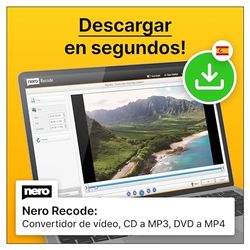 Nero Conversor de formato Software | Vídeo: MP4, MPEG, VOB, DAT | Audio: MP3, WAV, FLAC, MP2 | Win 11/10/8/7 | 1 Dispositivo | Licencia ilimitada | Código de activación enviado por email