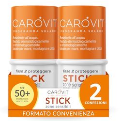 Carovit Protezione Solare Stick, SPF 50+, Protegge da UVB e UVA, Stick Solare Trasparente per Zone Sensibili, 2 Confezioni