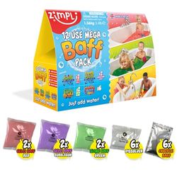 Zimpli Kids -Pack Mega Baff de 12 utilizações para jogar na hora do banho, inclui 4 x Gelli Baff, 2 x Slime Baff & 6 x Crackle Baff, jogo sensorial infantil para a hora do banho, presente