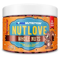 ALLNUTRITION Nutlove Noci Intere - Mandorle In Cioccolato Fondente e Polvere di Lamponi - Cioccolatini Senza Zucchero - Cioccolato Senza Zuccheri Aggiunti - Dolci Ipocalorici - Snack Salutare - 300g