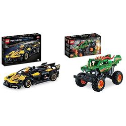 LEGO 42151 Technic Bugatti Bolide, Kit di Costruzione Macchina Giocattolo, Modellino Auto Supercar, Giochi per Bambini & 42149 Technic Monster Jam Dragon, Set 2 in 1 con Pull-Back