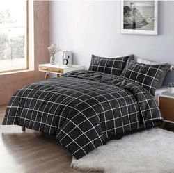 Kampala Hill Mateo Reversible Stripes and Dots Duvet Cover Set Black Geometric Super King Bedding Set