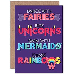 Fine Art Prints Fairies Unicorns Mermaids Rainbows Purple Greetings Card