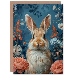 Artery8 Birthday Card Cute Bunny Rabbit and Spring Flowers For Son Daughter Girl Boy Kids Happy Card