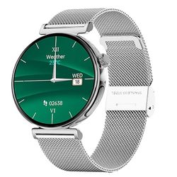 Knauermann Pro 3 Mini (2024) Plata - Reloj Inteligente con función de telefonía - Función ECG + HRV y SOS - Pantalla AMOLED - Bluetooth BT - Apnea del Sueño - Banda Milanesa Plata, 14-24, Redondo,