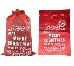 SHATCHI Personalised Merry Vintage Hessian Christmas Sack with Ribbon Stocking Red Gift Bag Santa Costume Accessories 31x42cm