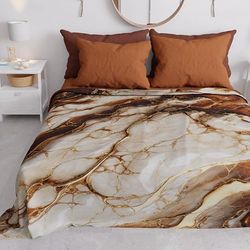 PETTI Artigiani Italiani - Couvre-lit 1 Place (160x260 cm) Printemps Été, Parure de Lit Légère Simple, Draps de Lit Une Personne, Marbre Marron, 100% Fabriqué en Italie