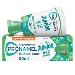 Sensodyne Pronamel Junior 6-12 Years Toothpaste for Juniors, 2X Stronger Enamel Defence, Bubble Mint Flavour, 50 ml Protection from Sugar acids vs Your Mouth’s Natural defences
