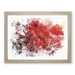 Migratory Geese Watercolour Modern Framed Wall Art Print, Ready to Hang Picture for Living Room Bedroom Home Office Décor, Oak A3 (46 x 34 cm)